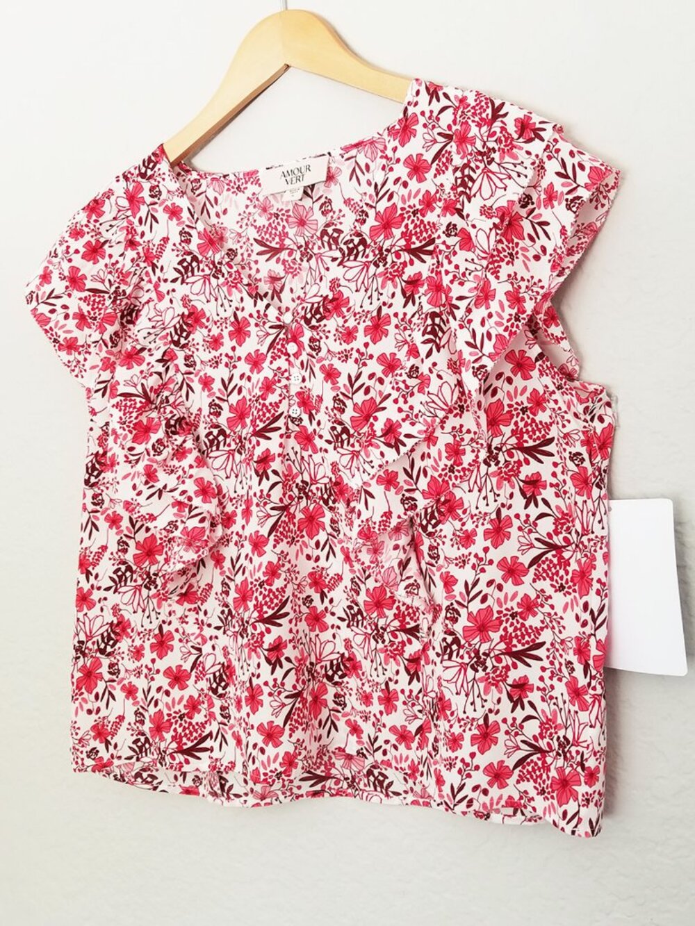NEW Amour Vert 100% Washable Silk Elsie Blouse Top S Ruffles Floral Crimson $148